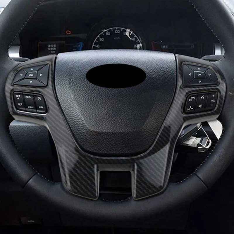 Углеродное волокно Крышка рулевого колеса Отделка рамки Декоратор Наклейка Автомобильные аксессуары для Ford Ranger Everest Endeavour 2015+4