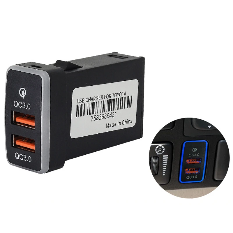 Автомобильное двойное быстрое зарядное устройство USB 3.0 12-24 В Автомобильное зарядное устройство со светодиодной подсветкой Подходит для Toyota2