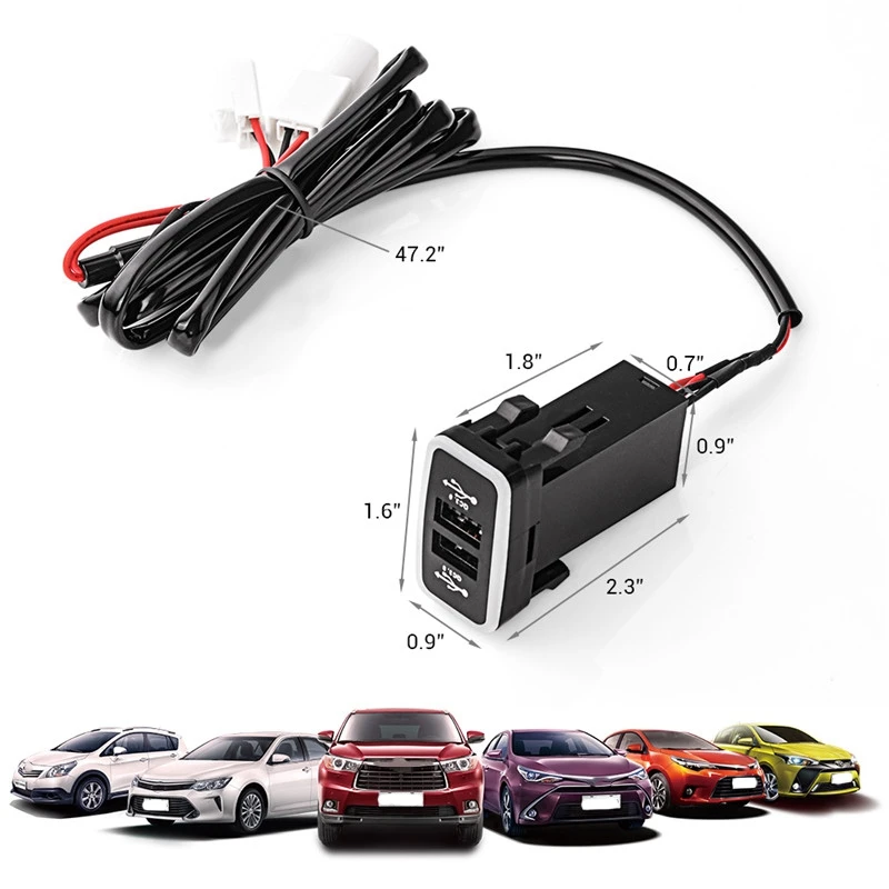  Автомобильное двойное быстрое зарядное устройство USB 3.0 12-24 В Автомобильное зарядное устройство со светодиодной подсветкой Подходит для Toyota5