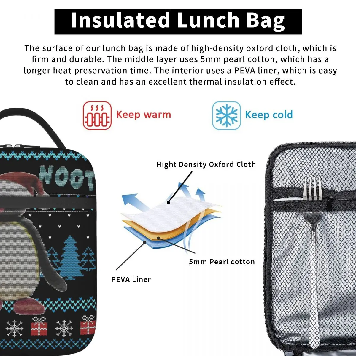Pingu Meme Термоизолированные сумки для ланча для офиса Забавный рождественский подарок Портативные контейнеры для еды Сумки Холодильник Термоланч Боксы4