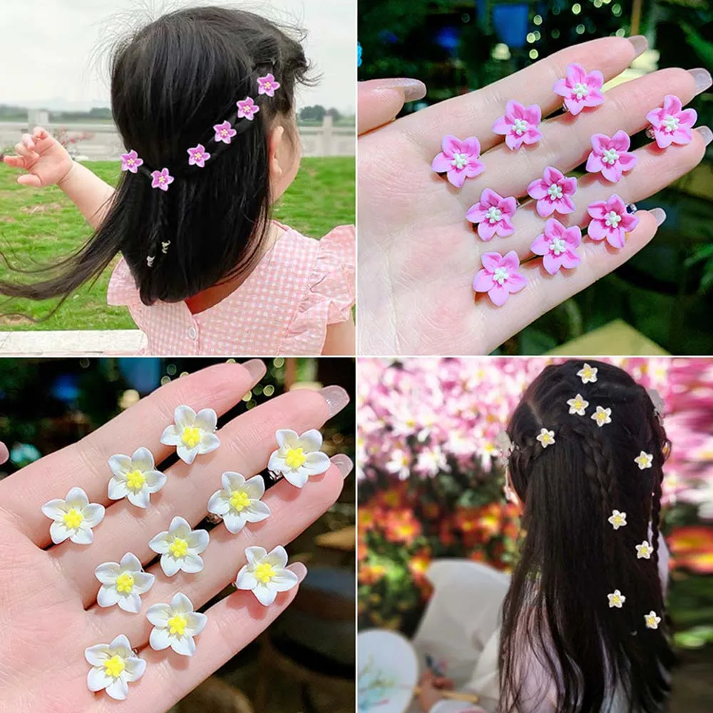 10pcs/set Модный корейский стиль Girl Kid Hair Styles Holder Цветок Заколки для волос Мягкая керамика Когти для волос Маленькие шпильки3