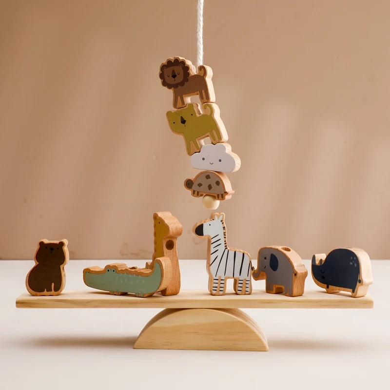 Детская деревянная балансировочная доска Нитка Игрушки Мультяшные животные Укладка блоков Развитие когнитивных способностей Монтессори Развивающая детская игрушка3