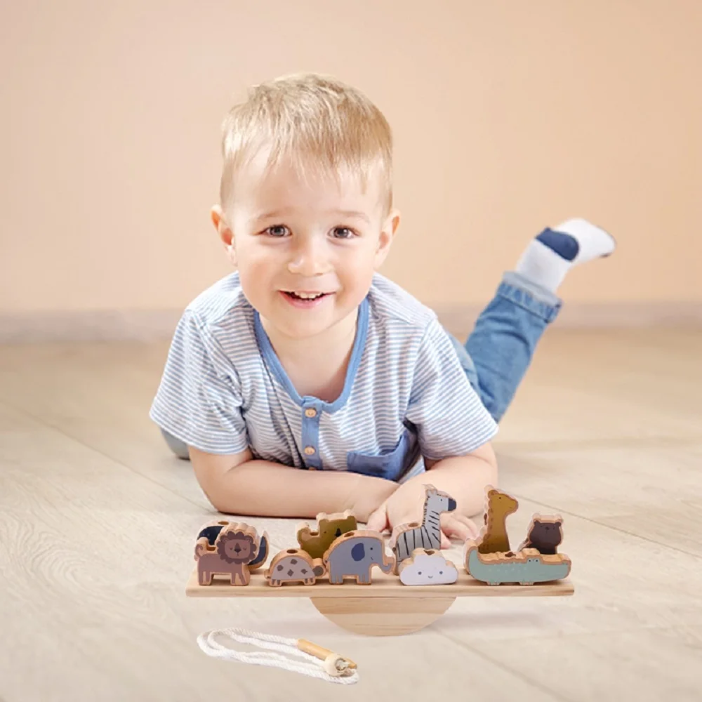 Детская деревянная балансировочная доска Нитка Игрушки Мультяшные животные Укладка блоков Развитие когнитивных способностей Монтессори Развивающая детская игрушка4