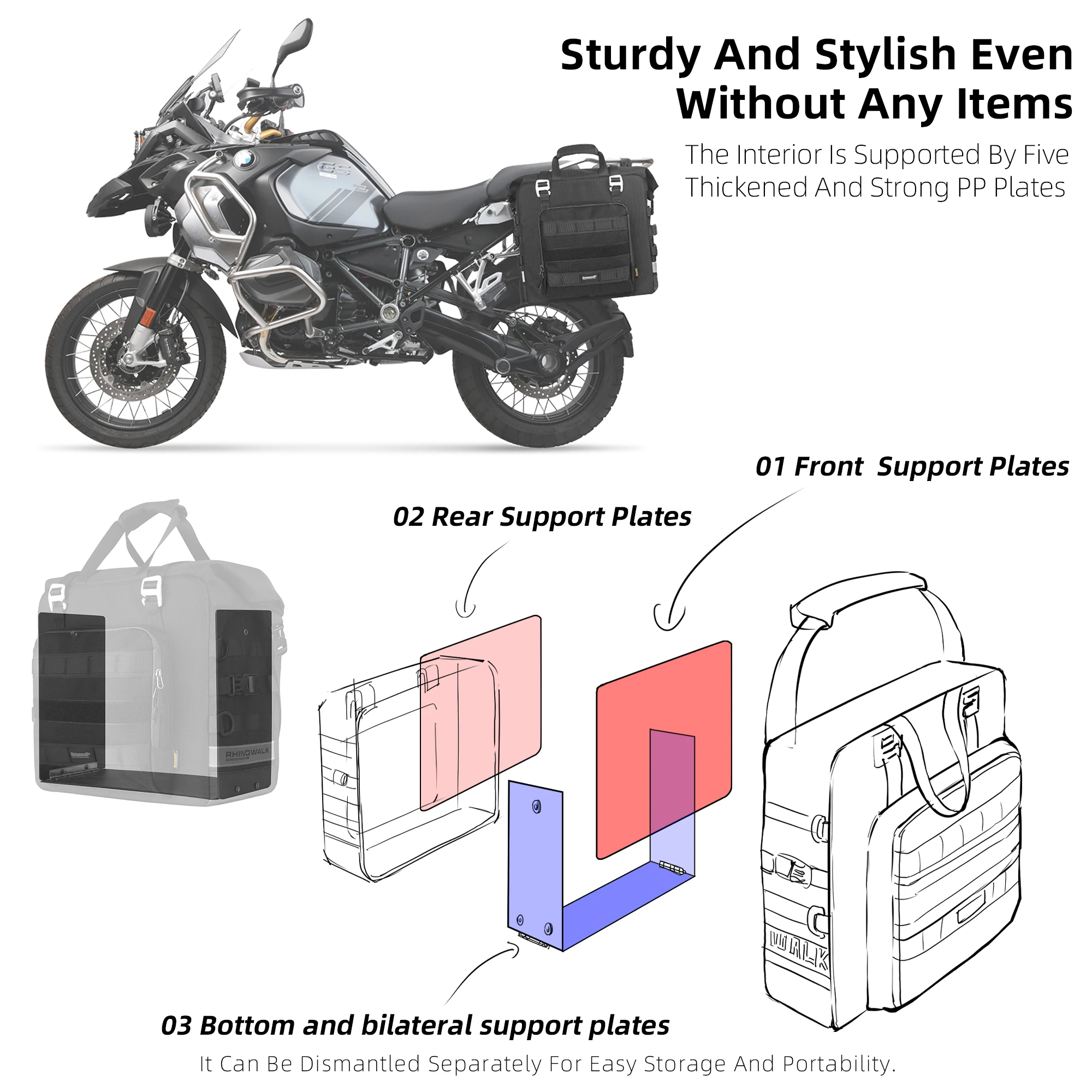 Rhinowalk Мотоцикл Боковая Сумка Водонепроницаемый 25 л - 32 л Расширяемая быстросъемная 3D кубическая моторная седельная сумка Дорожное хранение Багажная сумка4