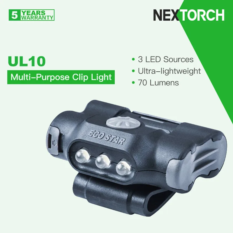 Nextorch UL10 3 светодиодных источника Универсальный клипса/фонарь, вращающийся на 180º Регулируемый, легкий для кемпинга, походов, бега0