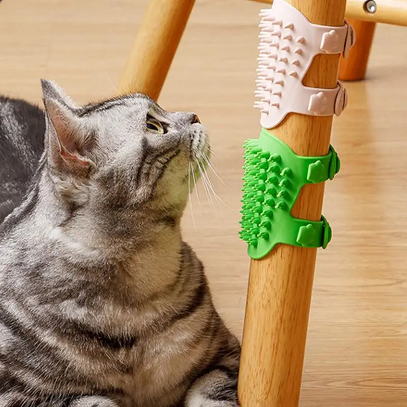 Угловой грумер для домашних кошек Настенная щетка для кошек Самостоятельный грумер для домашних животных Настенный угловой грумер с регулируемыми ремнями2