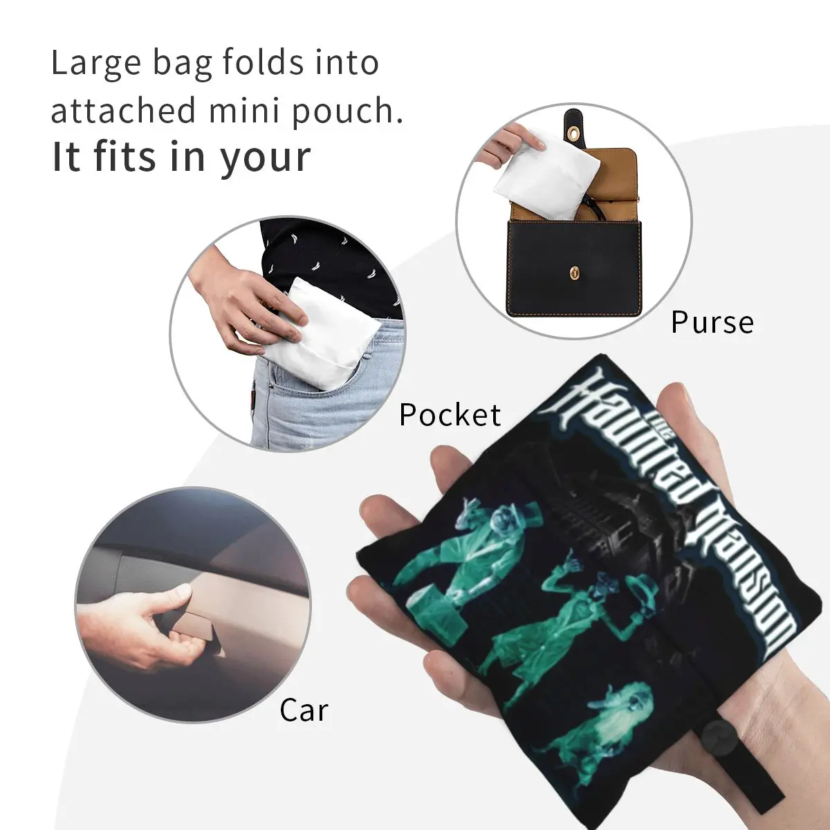 Переработка Особняк с привидениями Сумка для покупок Женская сумка-шопер Портативные мрачные ухмыляющиеся призрачные продуктовые сумки2