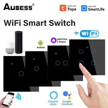 1/2/3/4gang TUYA WiFi Smart Touch Switch EU Home Light Wall Button Smart Life Нейтральный провод для Alexa Home Assistant Alice