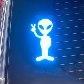 2 шт. Наклейки на автомобиль с высокой отражающей способностью Alien Peace Наклейка на автомобиль Научная фантастика Личность Мода Инопланетянин Наклейка на заднее стекло Царапина наклейки