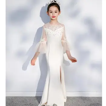 2023 Новые сексуальные девушки принцесса русалка платье кружева сетчатый дизайн дети свадьба день рождения подиум вечерние платья vestidos A2416