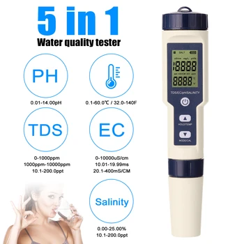 5 в 1 PH/EC/TDS/Соленость/Термометр Профессиональный многопараметрический комбинированный тестометр Цифровой тестер Тестер качества воды