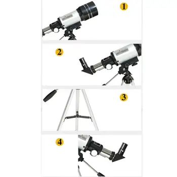 70 мм Апертура 300 мм Фокальный телескоп со штативом для начинающих, для наблюдения за дикой природой и пейзажами в течение дня Аксессуар прочный