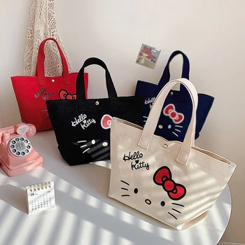 Kawaii Sanrio Мультфильм Косметичка Свежий холщ Портативная сумка для мамы Ланч-бокс Hello Kitty Kids Snack Storage Case Кошелек для девочек