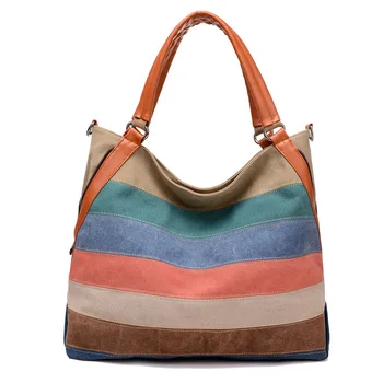  Винтажная цветная полосатая сумка Женская модная холщовая сумка через плечо большой емкости Женские красочные полосатые сумки-мессенджеры