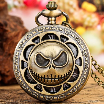 Винтажные бронзовые карманные часы с сердитым черепом, новые кварцевые часы, подарочный кулон, часы, ожерелье для детей Mlae Relogio Saati