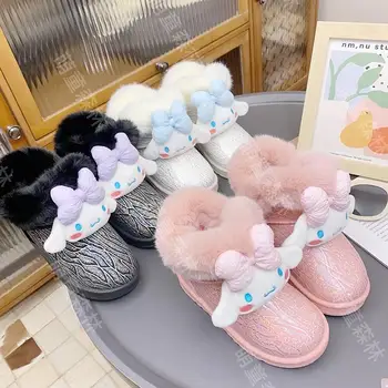 Девчачье сердце Kawaii Cinnamoroll Аниме Детские зимние сапоги Милый мультфильм плюс кашемировая плюшевая кукла теплая обувь сладкие игрушки для детей
