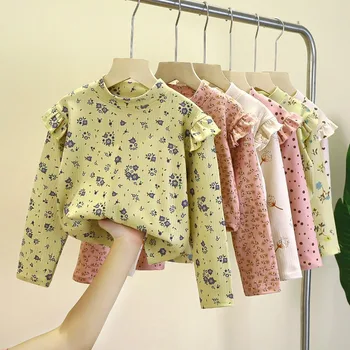 Детская футболка с длинным рукавом и цветочным принтом Осенняя новая рубашка для девочек Корейский пуловер для девочек с принтом