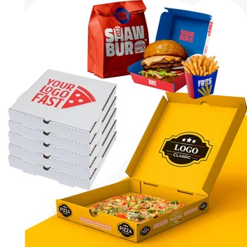 Индивидуальный продуктПользовательский печатный логотип на вынос 7 14 16 дюймов гофрированная коробка для пиццы на вынос жареная курица картофель фри фаст-фуд пакагин