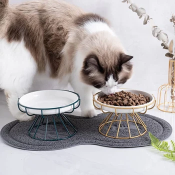  Керамическая миска для домашних животных Nordic Cat Ceramic Cat Food Rack Консервированная тарелка для закусок с высокой ногой Антицервикальное усиление Миска для собак для домашних животных
