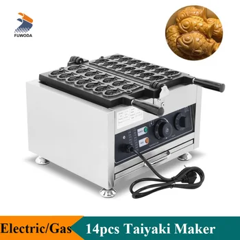 Коммерческая электрическая или газовая мини-вафельница Taiyaki 14 шт. Японская машина для изготовления тайяки Оборудование для закусок из нержавеющей стали