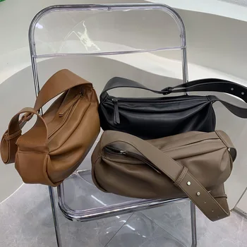 Корейская мода Мягкие кожаные сумки через плечо Hobo Новые женские сумки 2023 года Сумки через плечо большой емкости с дизайном ремня для женщин