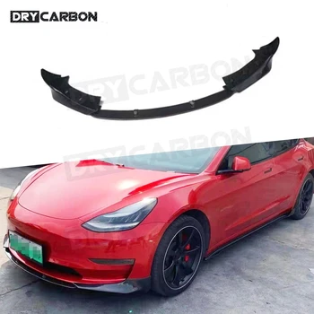 Материал из углеродного волокна Передний бампер Губа Подбородок Спойлер Авто Украшение Автомобиля Для Tesla Model 3 2019 2020 2021 FRP 3pcs