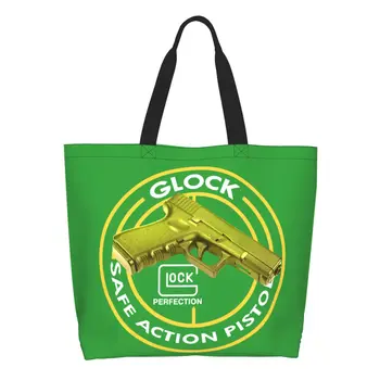  Многоразовая сумка для покупок Glock Женская холщовая сумка через плечо Прочная США пистолет Пистолет Логотип Продуктовые сумки для покупок