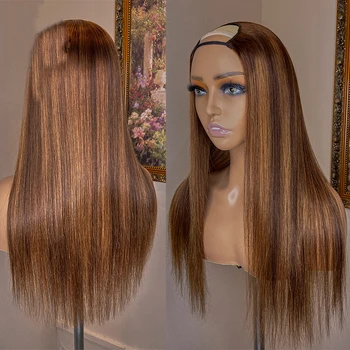 Мягкий омбре блонд Yaki Long 24inch шелковистый прямой U-образный парик Европейский парик Remy из человеческих волос еврейский бесклеевой парик для женщин