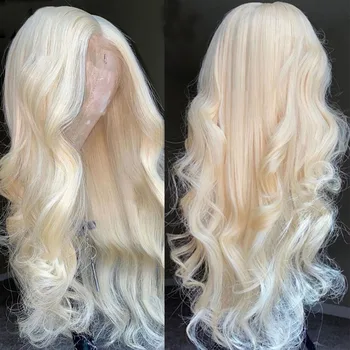 Мягкий предварительно выщипанный блондин 613 Бесклеевой 26-дюймовый длинный 180% плотности Body Wave Кружевной передний парик для черных женщин Детские волосы Prepeded Daily