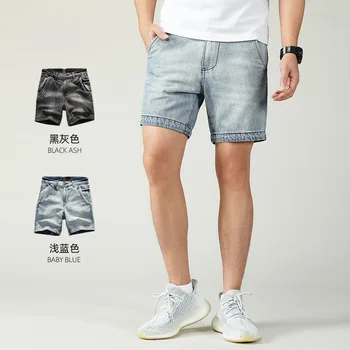 Новые джинсовые шорты для мужчин Летние короткие горячие джинсы Рабочая одежда Стиранные винтаж Прямые укороченные брюки Уличная мода Мини-брюки