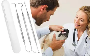 Очиститель зубов для собак Двухголовый скребок для удаления остатков пищи 3шт Нержавеющая сталь с обрезкой ящика для хранения