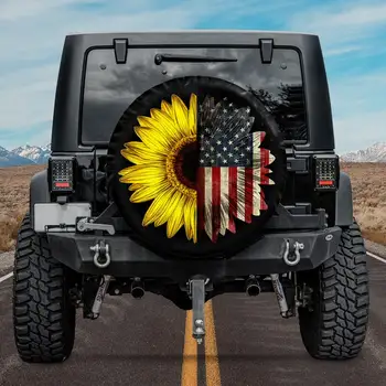 Подсолнух - Американский флаг - Чехол для запасного колеса в винтажном стиле для автомобиля - Индивидуальные чехлы для запасных колес Ваш собственный индивидуальный дизайн,