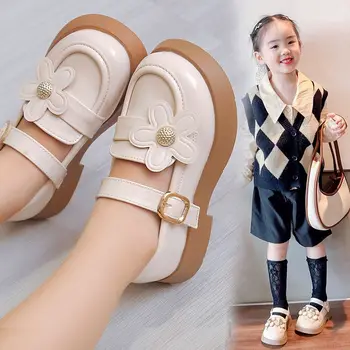 Принцесса для девочек Детская обувь с мягкой подошвой Маленькие кожаные туфли в весеннем фестивале Черная универсальная детская обувь