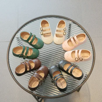 Принцесса Мэри Джейн Платье Туфли Девочки Корейская Обувь На Плоской Подошве 21-30 Детская кожаная обувь для девочек 1-6 лет