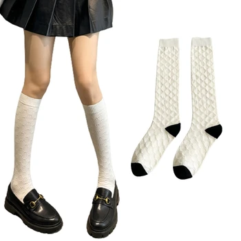 Простые однотонные носки до колена, хлопковые носки из теленка, чулки JK Students Girls Preppy Knee High для женщин и девочек M6CD