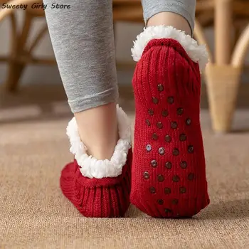 Противоскользящий супер теплый зимний носок для спальни утолщенные плюшевые носки для сна для женщин и мужчин вязание Sokken Новогодняя обувь