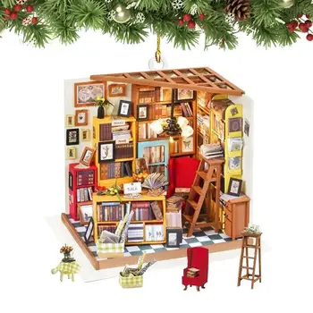 Рождественские книжные магазины Подвеска Акриловые елочные украшения с миниатюрным домом Висячий орнамент Книжные украшения