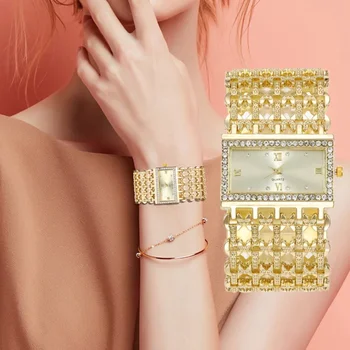 Роскошные модные женские часы Сияющий циферблат Дизайн Качества Женские кварцевые наручные часы Бриллиантовый квадратный женский браслет из сплава Часы