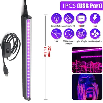  светодиодная черная световая полоса, 5 Вт USB UV Blacklight Tube, светящиеся в темноте принадлежности для вечеринок для украшений на Хэллоуин, комната, краска для тела, плакат