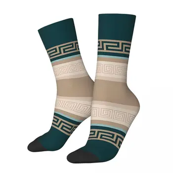 серо-коричневый и зеленый греческий ключ орнамент меандр кавайные носки шопинг мультфильм узор носки