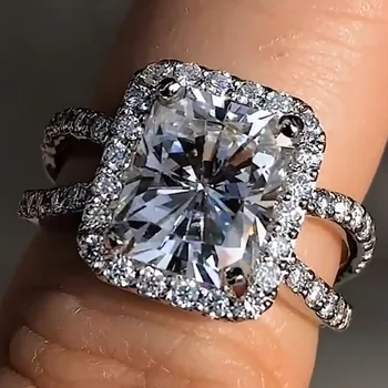 Твердое 14-каратное белое золото Женское свадебное юбилейное кольцо 1 2 3 4 5 карат сияющий муассанит бриллиантовое кольцо модный