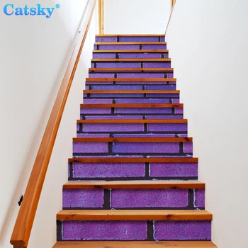  фиолетовый кирпич стена лестница пол наклейки водонепроницаемые съемные самоклеящиеся наклейки для лестниц своими руками фрески домашний декор 13 шт./комплект